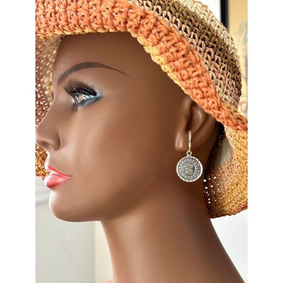 Sterling 925 Mex Round Discs Dangle Earrings - Picture 6 of 6